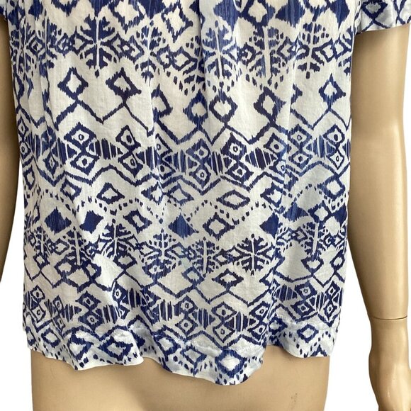 Bella‎ Dahl Off-Shoulder Blue & White Print Top Size Medium Light Weight - Picture 7 of 7